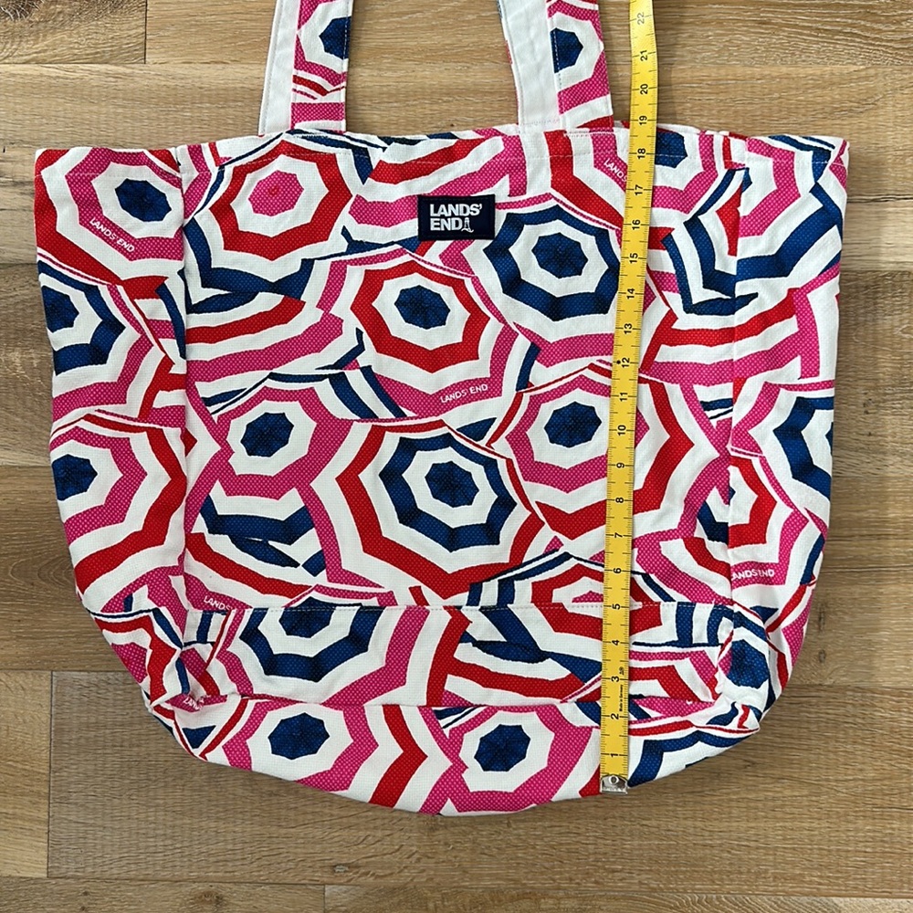 Lands’ End Pink Red White Blue Umbrella Print Large Packable Beach Tote Pool Bag - Picture 11 of 13